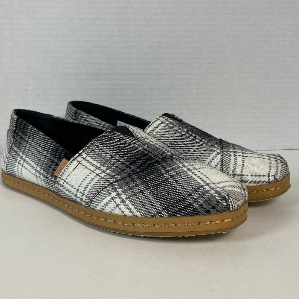 TOMS Black White Plaid Alpargata Slip On Shoes 8.5 Elevated Casual Comfort Flats